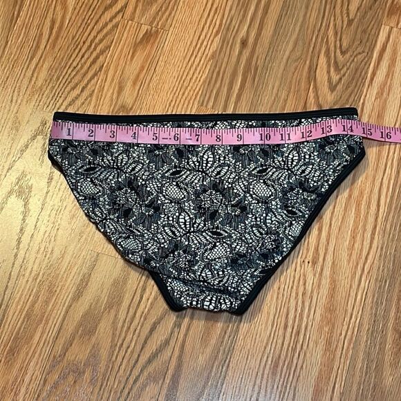 Spiegel Swim Bikini, black floral faux lace, halter top, scoop bottom, 10 - Picture 3 of 8